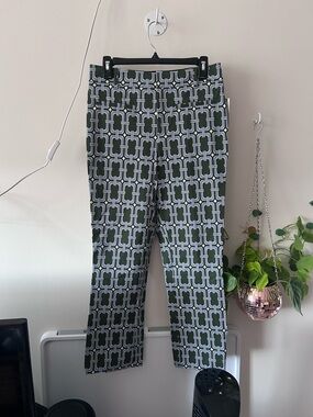 Anthropologie Olive Green & White Geometric Cropped Pants